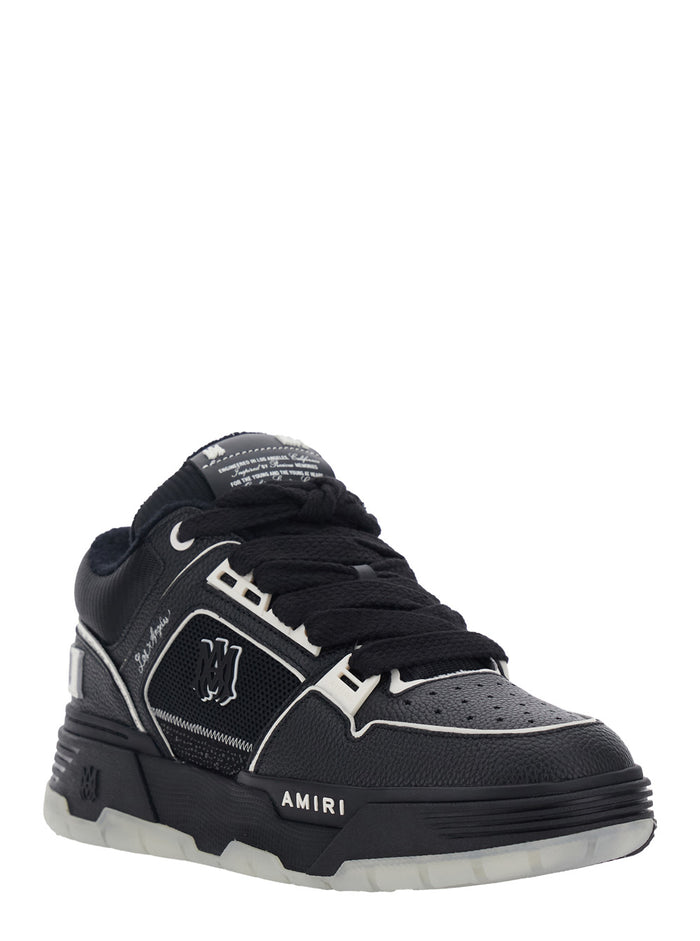 Ma-1 Black Low Top Sneakers With Maxi Logo Lettering On The Back And Mesh Inserts Fabric Leather For Men Cow