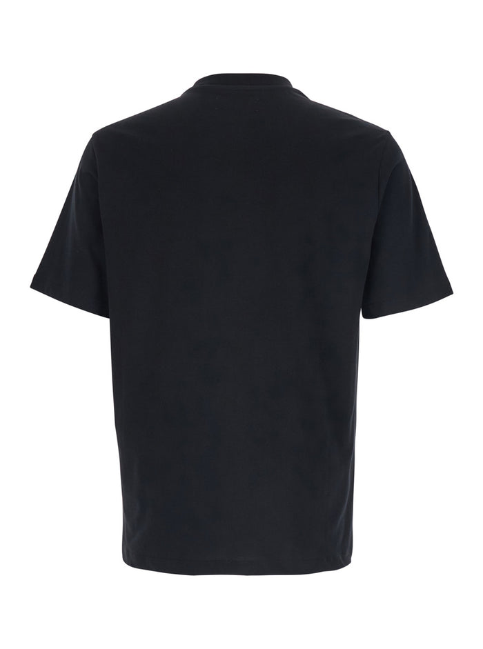 Black T-Shirt With Logo Lettering Print On The Front Cotton For Men Tshirts And Polo Shirts