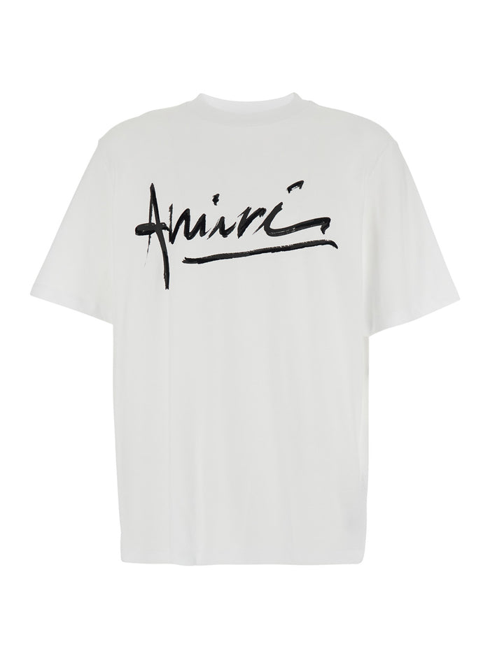 Crew Neck T-Shirt with Logo Lettering Print on Front in White Cotton for Men Tshirts And Polo Shirts