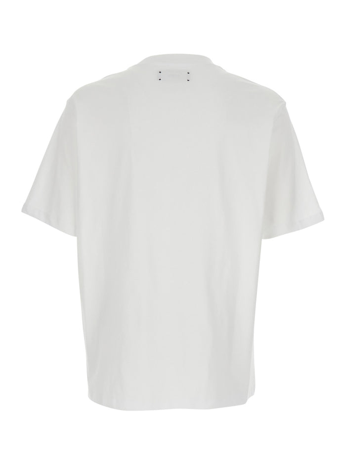 Crew Neck T-Shirt with Logo Lettering Print on Front in White Cotton for Men Tshirts And Polo Shirts
