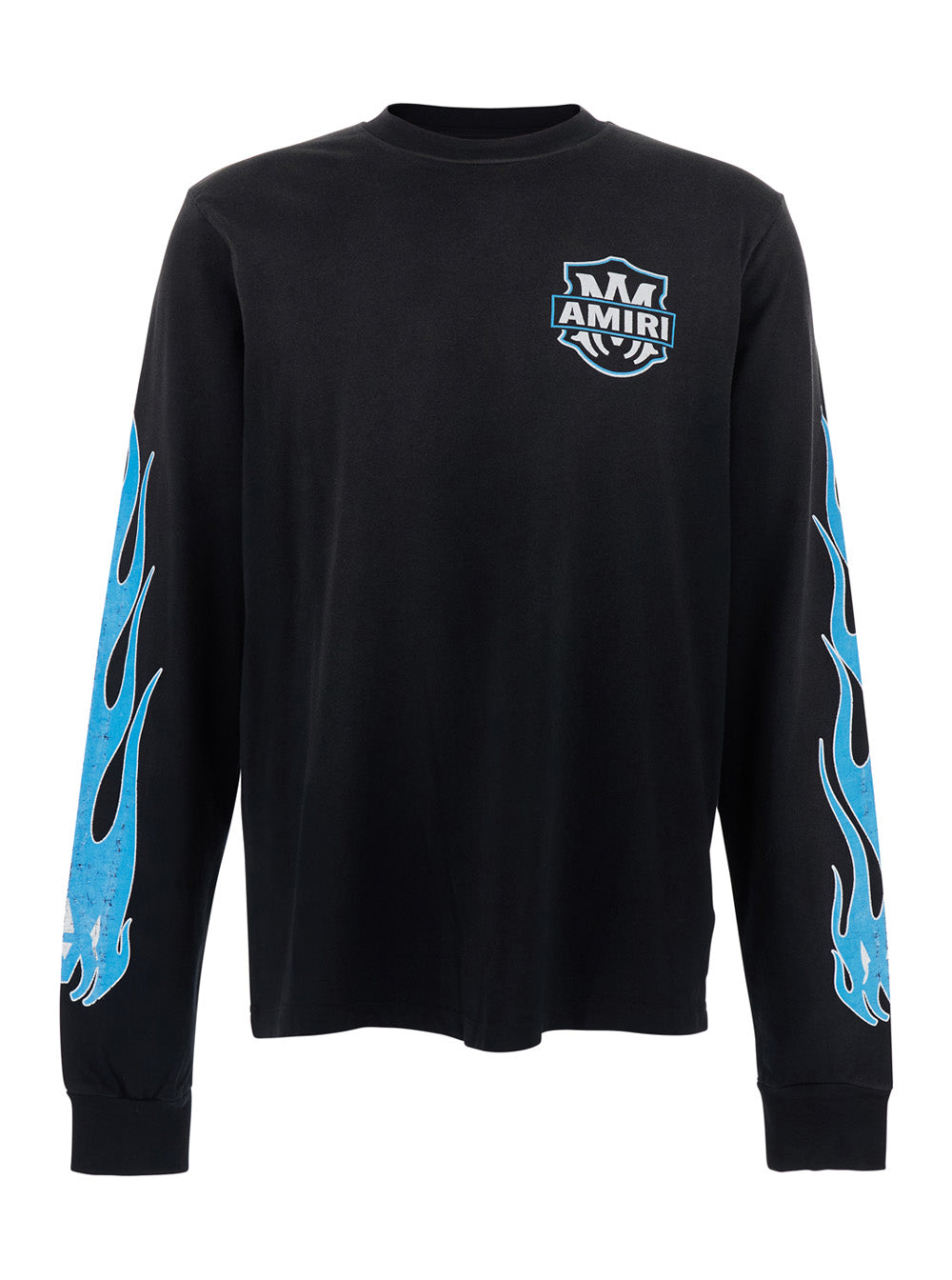 Black T-Shirt With Flames Motif On Sleeves For Men Cotton Tshirts And Polo Shirts