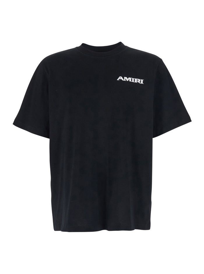 Black Crew Neck T-Shirt with Logo Lettering Print on the Front in Cotton for Men Tshirts And Polo Shirts