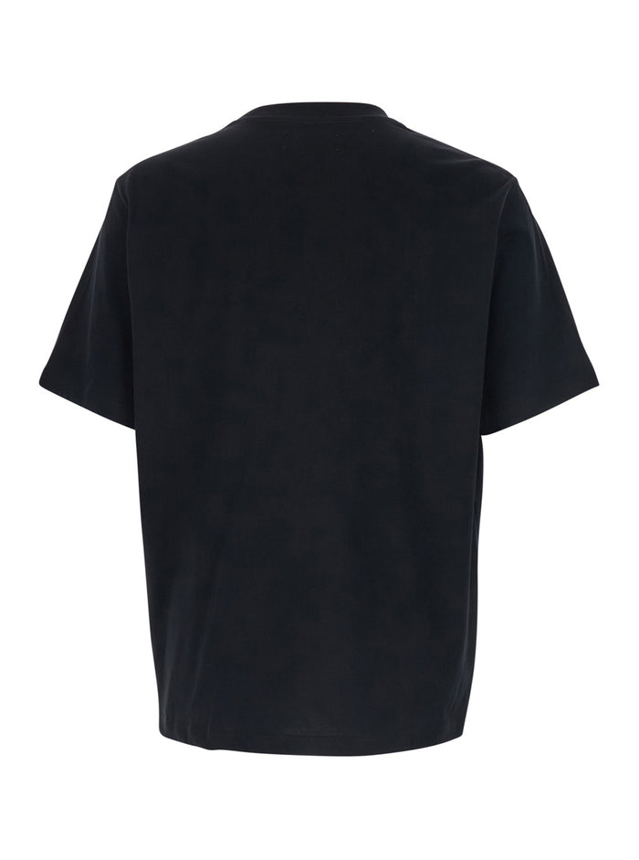 Black Crew Neck T-Shirt with Logo Lettering Print on the Front in Cotton for Men Tshirts And Polo Shirts