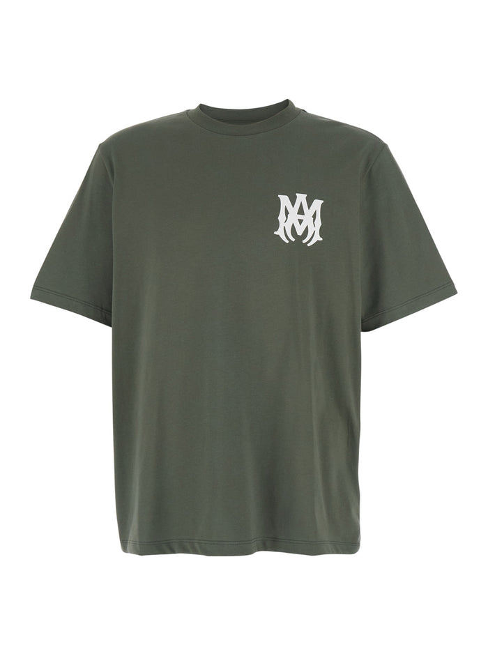 Crew Neck T-Shirt With Logo Print On The Front Green For Men Cotton Tshirts And Polo Shirts