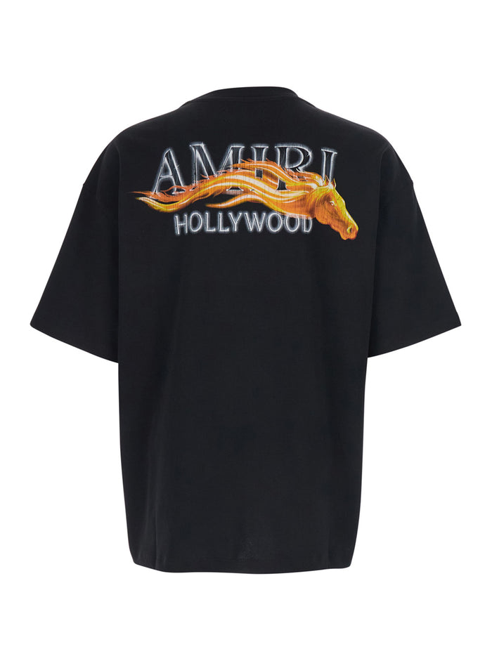 Black T-Shirt with Logo Print on Front and Back in Cotton for Men Tshirts Polo Shirts