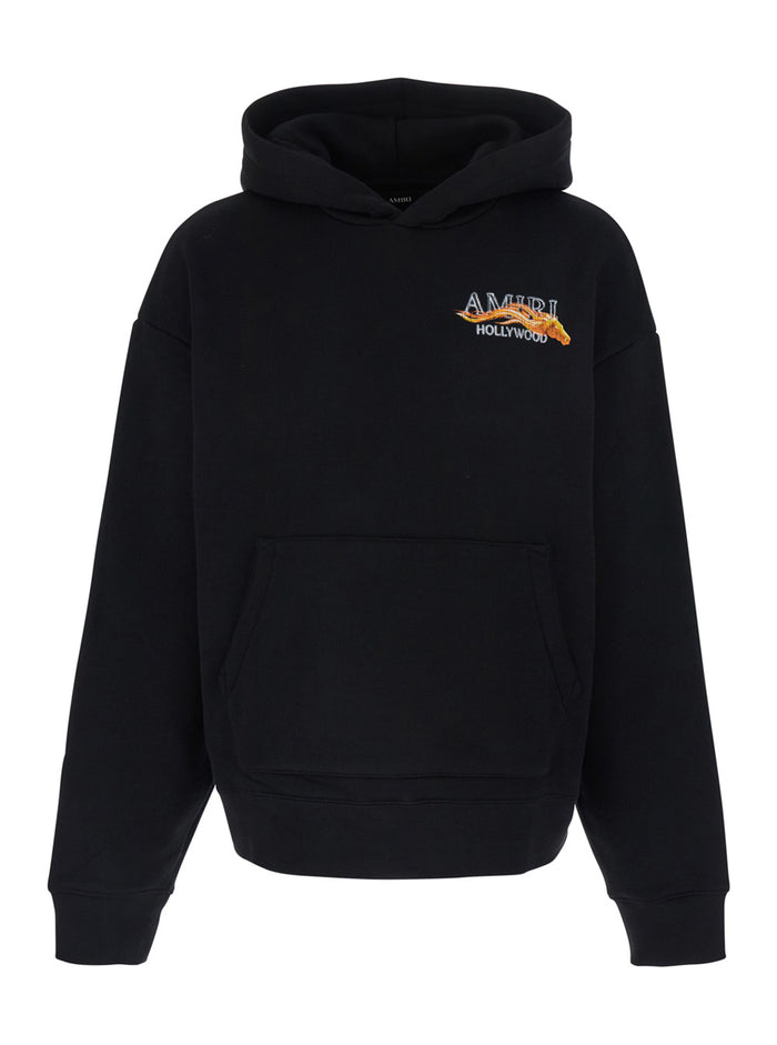 Hooded Sweatshirt with Fixed Hood and Lettering Logo on Front Back in Black Cotton for Men Sweatshirts