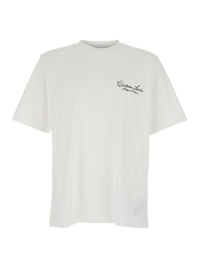 Crew Neck T-Shirt with Logo Detail on the Front and Maxi Back in White Cotton for Men Tshirts Polo Shirts
