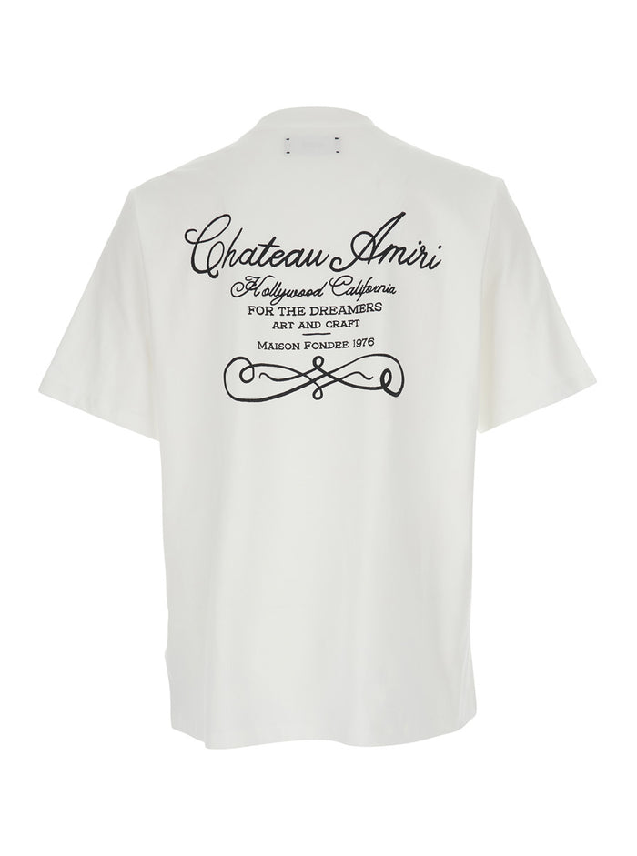 Crew Neck T-Shirt with Logo Detail on the Front and Maxi Back in White Cotton for Men Tshirts Polo Shirts