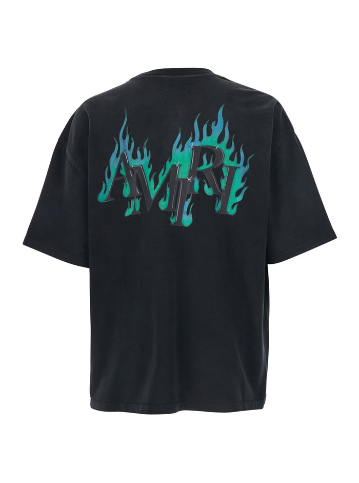 Black T-Shirt with Logo Lettering Print on Front and Back in Mens Cotton Tshirts Polo Shirts