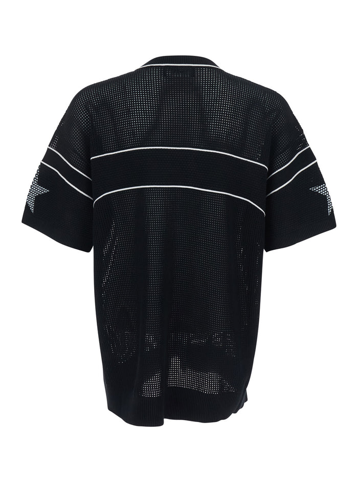 Black T-Shirt With V-Neck And Lettering Logo On The Front Tech Fabric For Men Viscose Polyester Tshirts Polo Shirts
