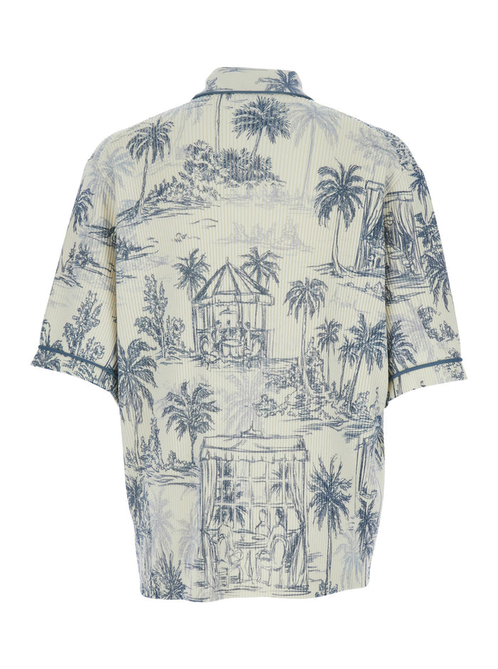 Shirt with classic collar and all-over multicolored wool print for men Multicolor Blouses