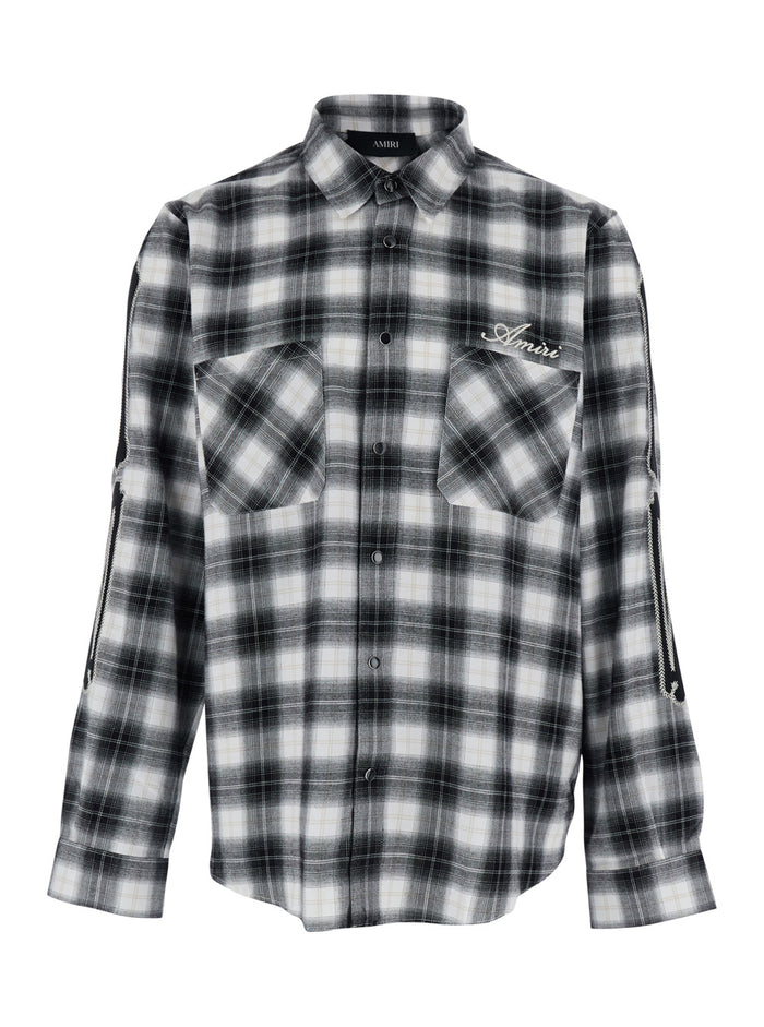 Shirt with Classic Collar and All-Over Check Motif in Multicolor Wool for Men White/black Cotton Blouses