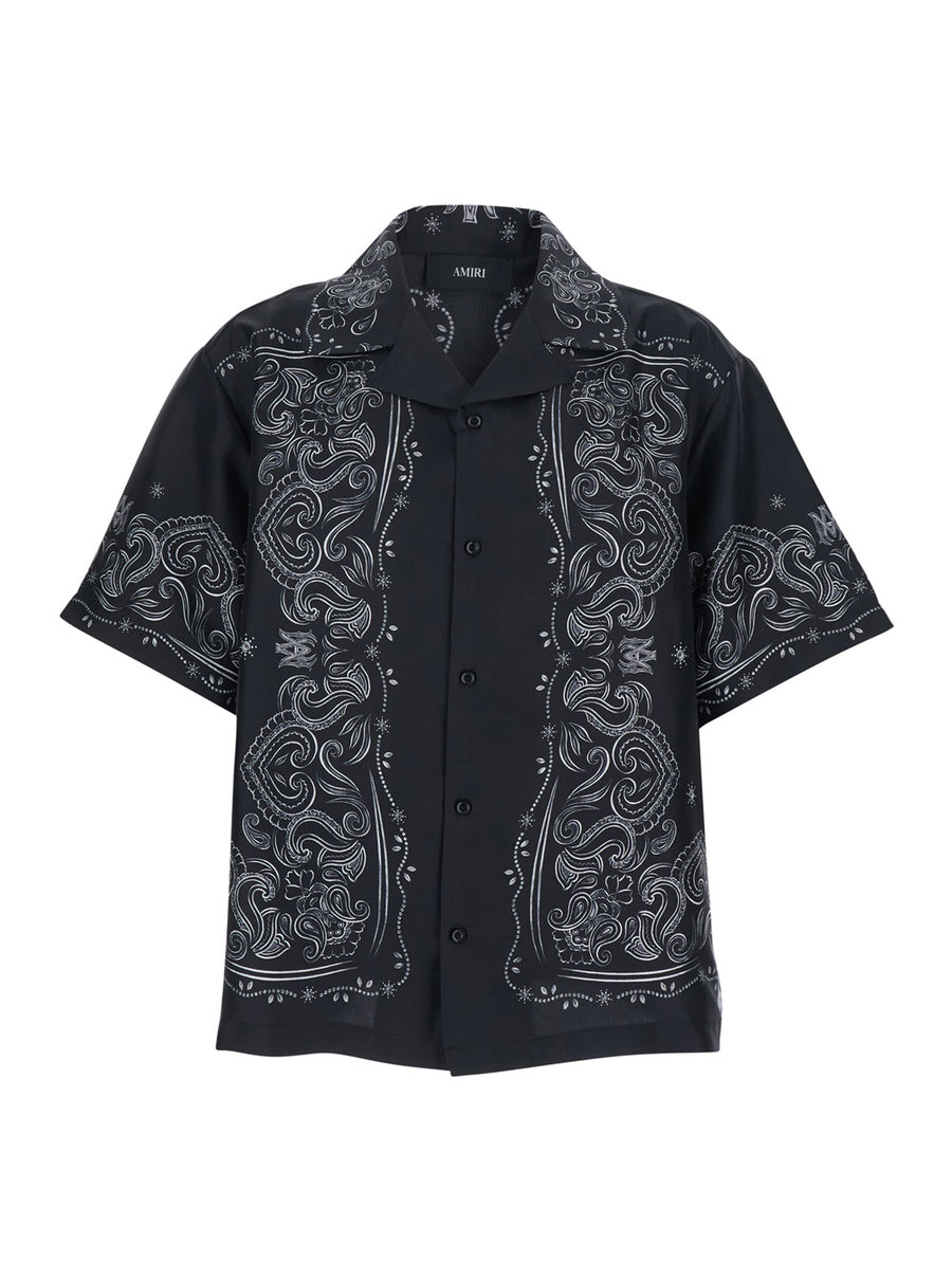 Shirt Cuban Collar Black Silk