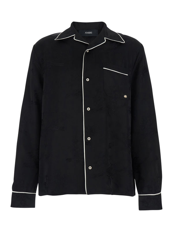 Shirt With Cuban Collar, Black Viscose