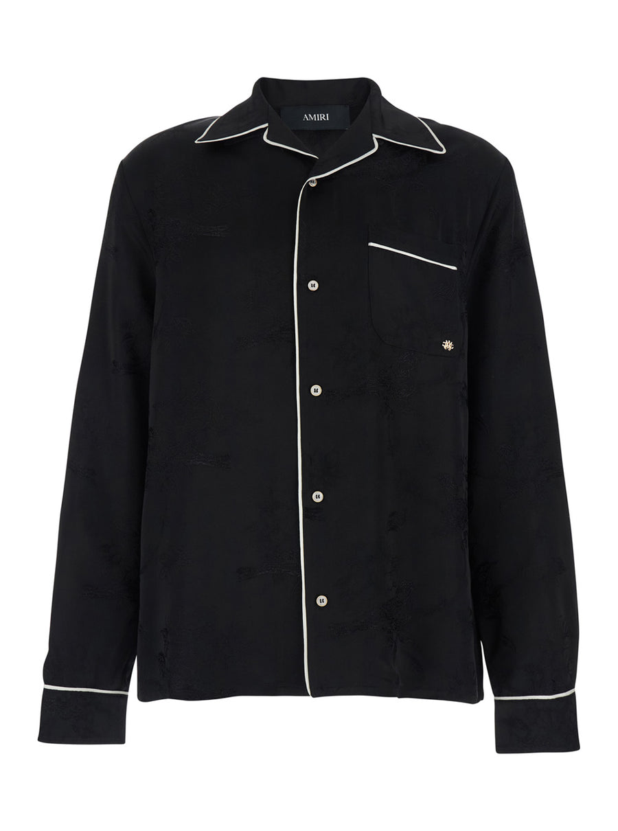 Shirt With Cuban Collar, Black Viscose