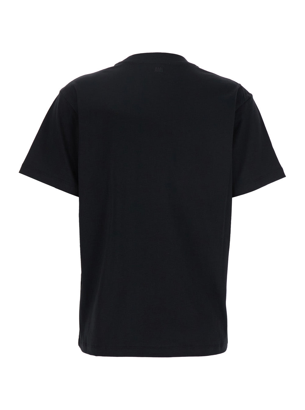 Black Cotton T-Shirt With Ami De Coeur Embroidery On The Front Man Organic Tshirts And Polo Shirts