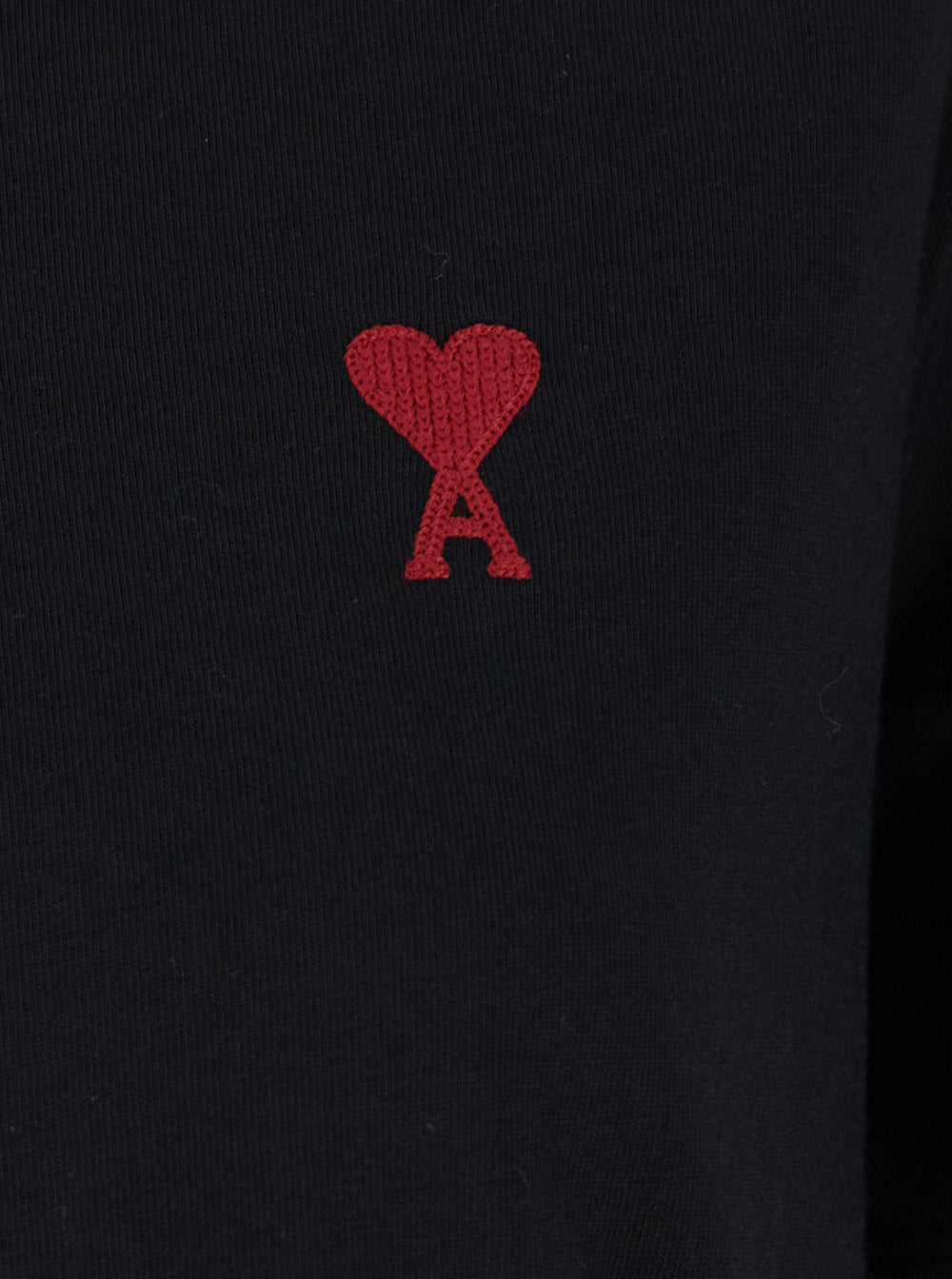 Black Cotton T-Shirt With Ami De Coeur Embroidery On The Front Man Organic Tshirts And Polo Shirts