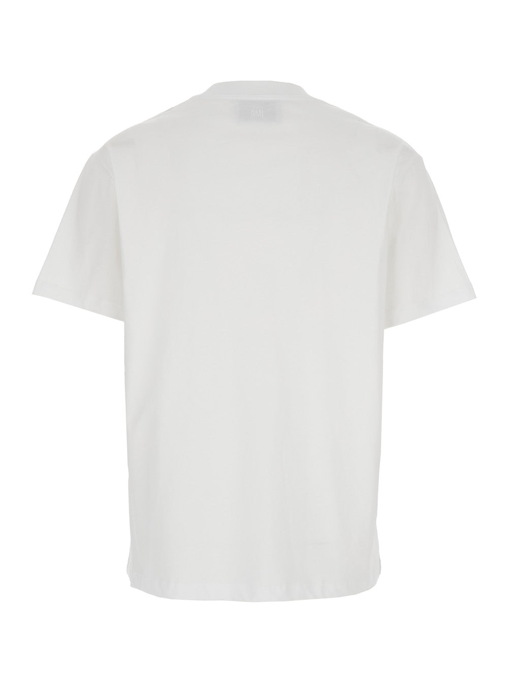 White Cotton T-Shirt with Ami De Coeur Embroidery on the Front Man Biologic Tshirts And Polo Shirts