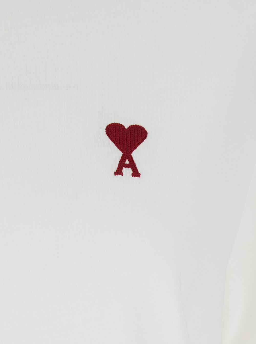 White Cotton T-Shirt with Ami De Coeur Embroidery on the Front Man Biologic Tshirts And Polo Shirts
