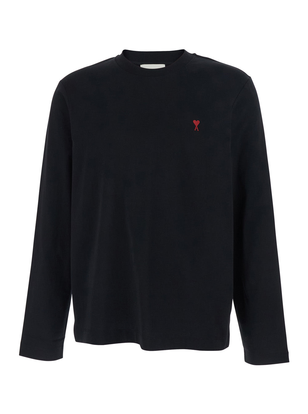 Black Long Sleeve T-Shirt with AMI de Coeur Logo on the Front in Cotton Man Biologic Tshirts And Polo Shirts