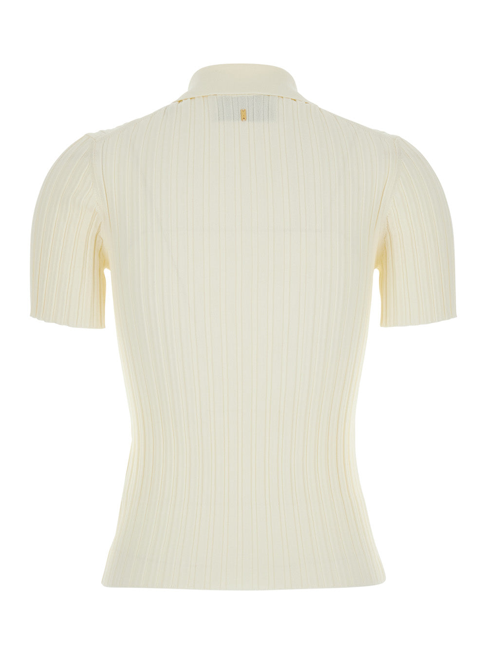 White Polo Shirt With Ribbed Knit In Viscose Blend For Women Tshirts And