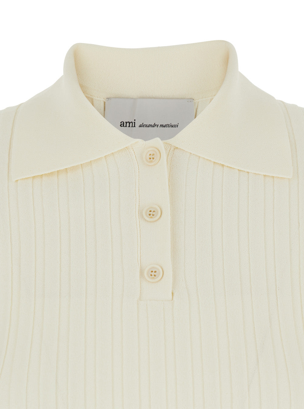 White Polo Shirt With Ribbed Knit In Viscose Blend For Women Tshirts And