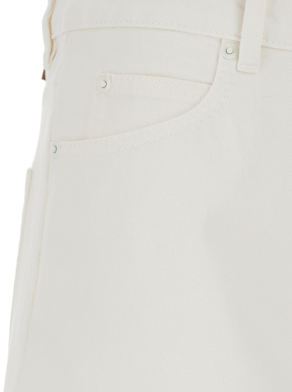 White Long Skirt With Logo Patch On The Back And Five-Pocket Design Denim Woman