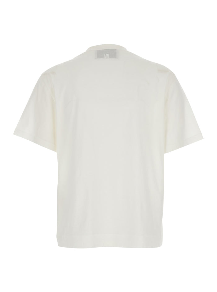 White T-Shirt with AMI de Coeur Patch in Cotton Woman Tshirts And Polo Shirts