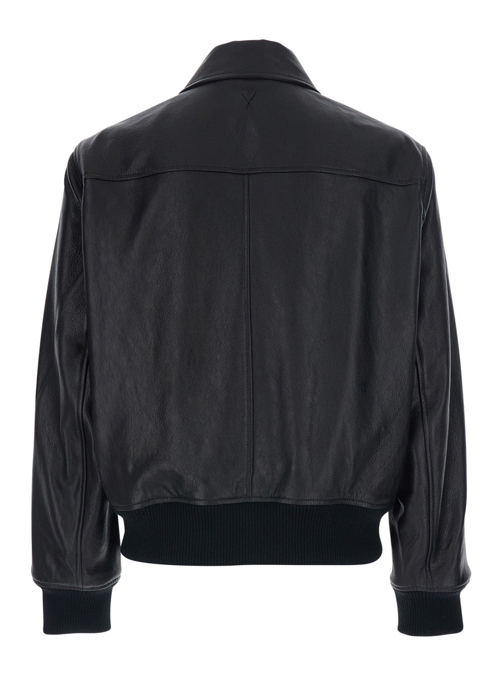 Black Jacket with Front Zip Closure and Long Sleeves in Leather Man Lamb Outerwear