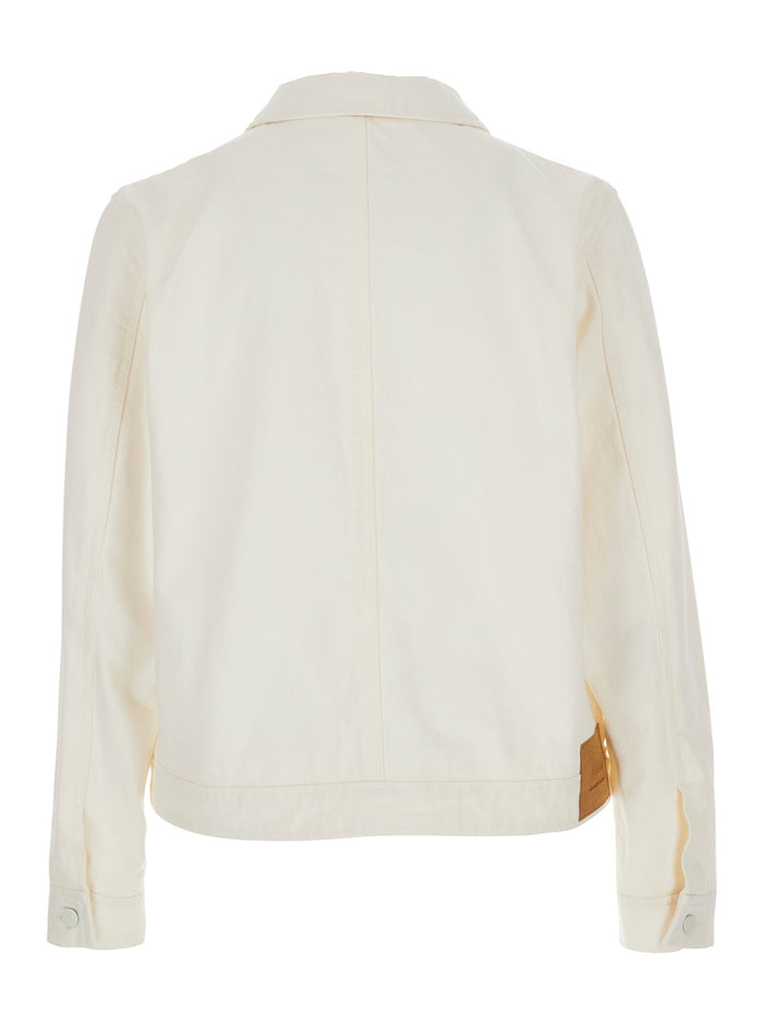White Jacket with Classic Collar and Tone-on-Tone ADC Embroidery on the Front in Fabric for Men Outerwear