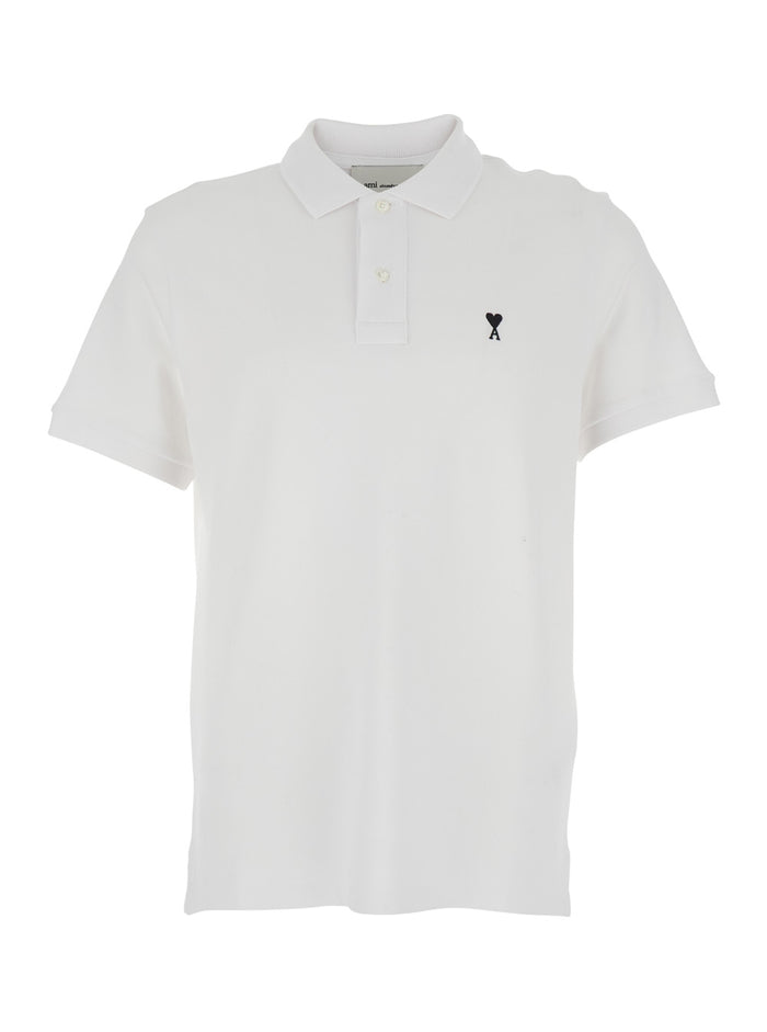White Polo Shirt With Adc Embroidery On The Front And Classic Cotton Collar For Men Tshirts