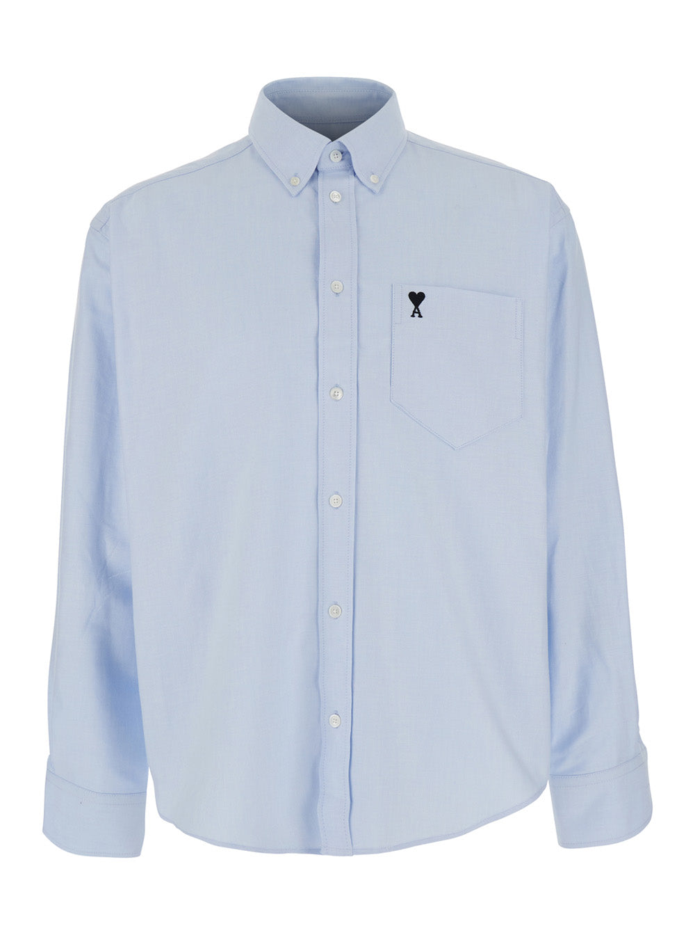 Light Blue Shirt With Button Down Collar And Adc Embroidery In Cotton Man Blouses