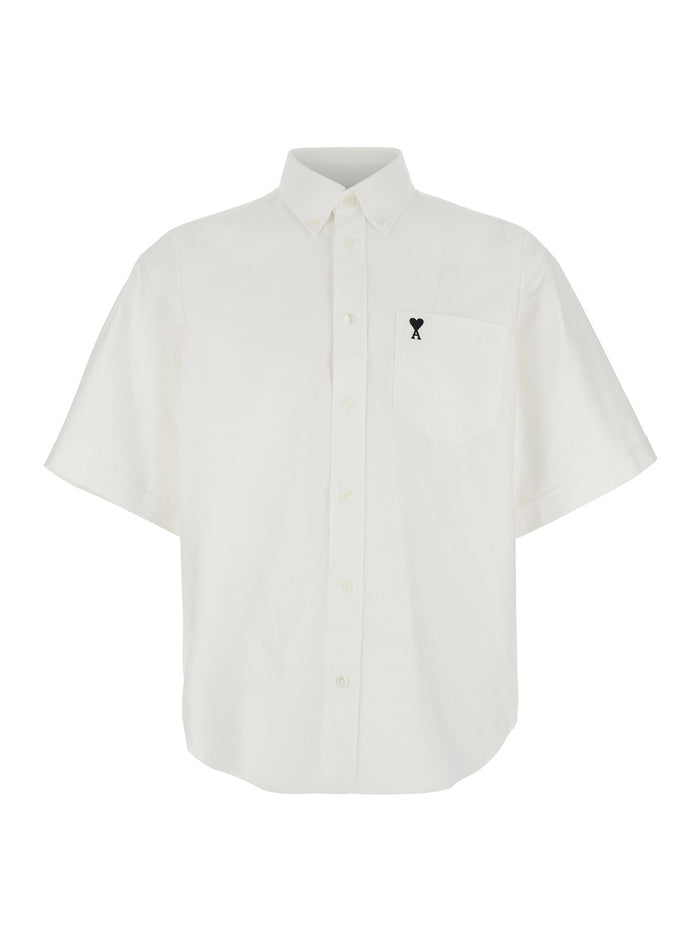 Quota -boxy Short Sleeve Shirt With Button Down Collar And Embroidered Adc White Blouses