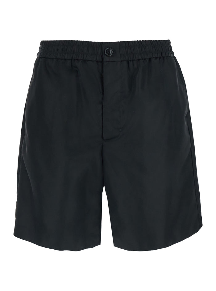 Black Shorts With Elastic Waist And Ami De Coeur Detail On The Back In Tech Fabric Man Bermuda