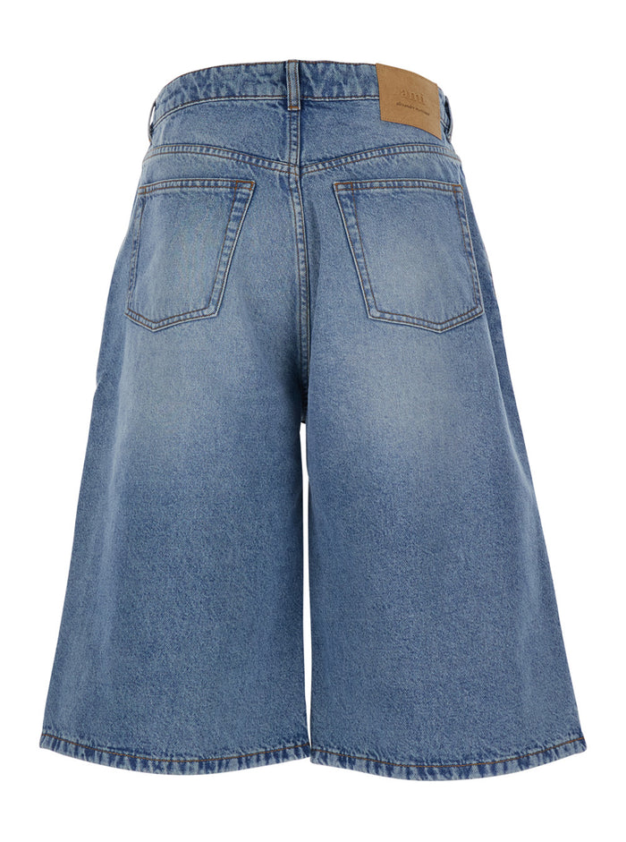 Light Blue High-Waisted Bermuda Shorts with Side Pockets In Denim for Men And