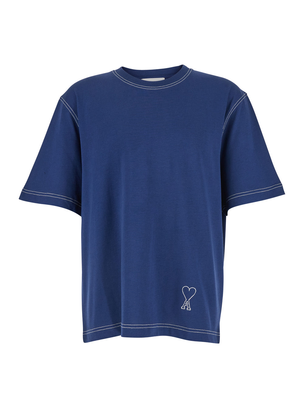 SHORT SLEEVES BOXY FIT TEESHIRT WITH TOPSTITCHED AMI DE COEUR Blu Tshirts And Polo Shirts