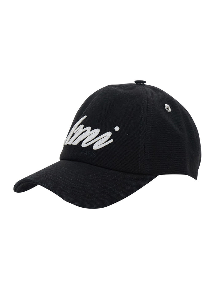 Black Baseball Cap with logo lettering on the front in Cotton for Men Hats And Gloves