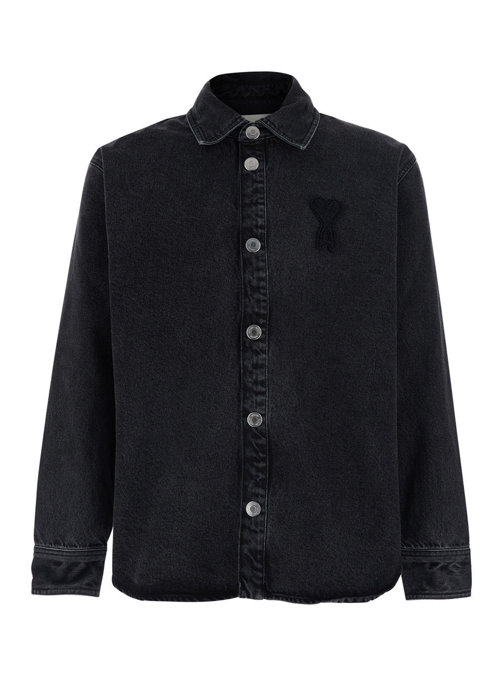 Black Long-Sleeved Shirt with classic collar and AMI de Coeur logo on the front in denim for Men Blouses