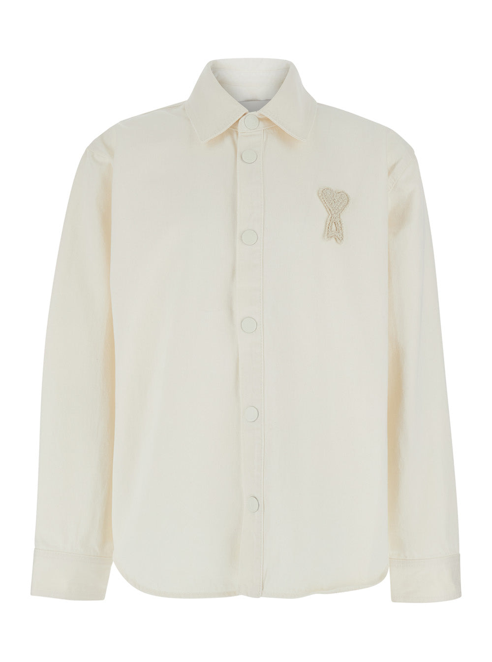 White Long-Sleeved Shirt with classic collar and AMI DE COEUR logo embroidered on the front in Cotton for men Blouses