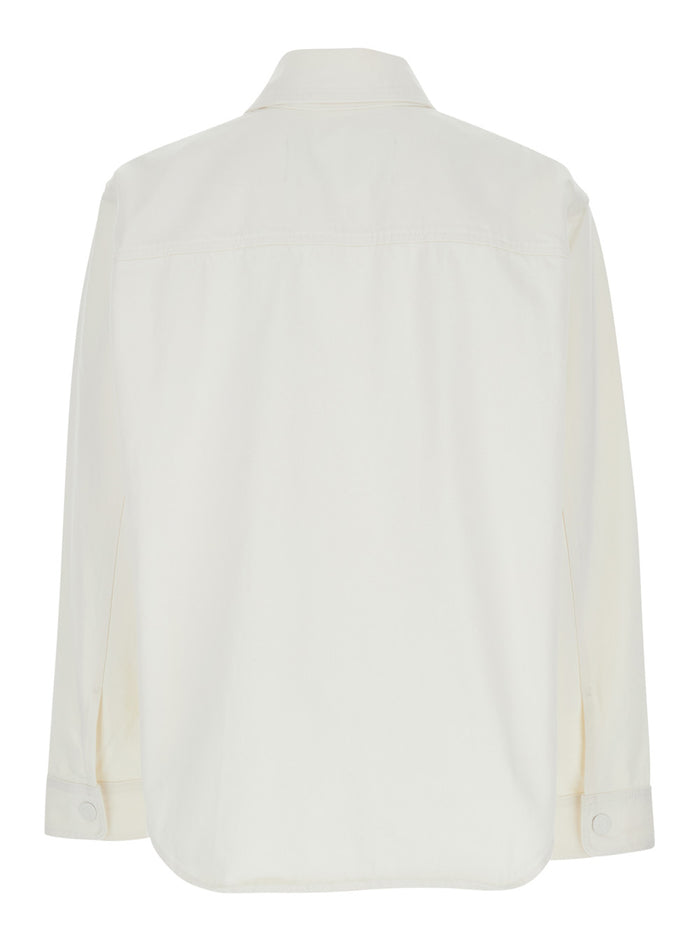 White Long-Sleeved Shirt with classic collar and AMI DE COEUR logo embroidered on the front in Cotton for men Blouses