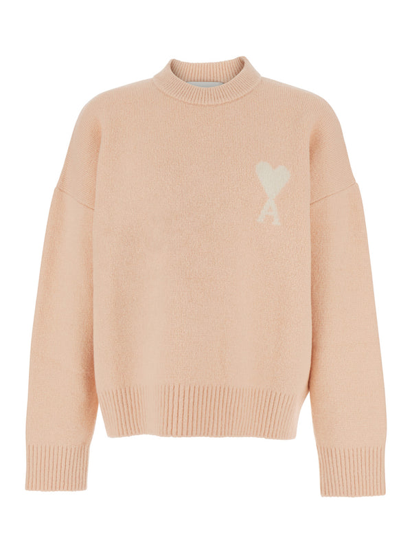 Crew Neck Sweater, Pink Wool-Blend Alpaca Tops