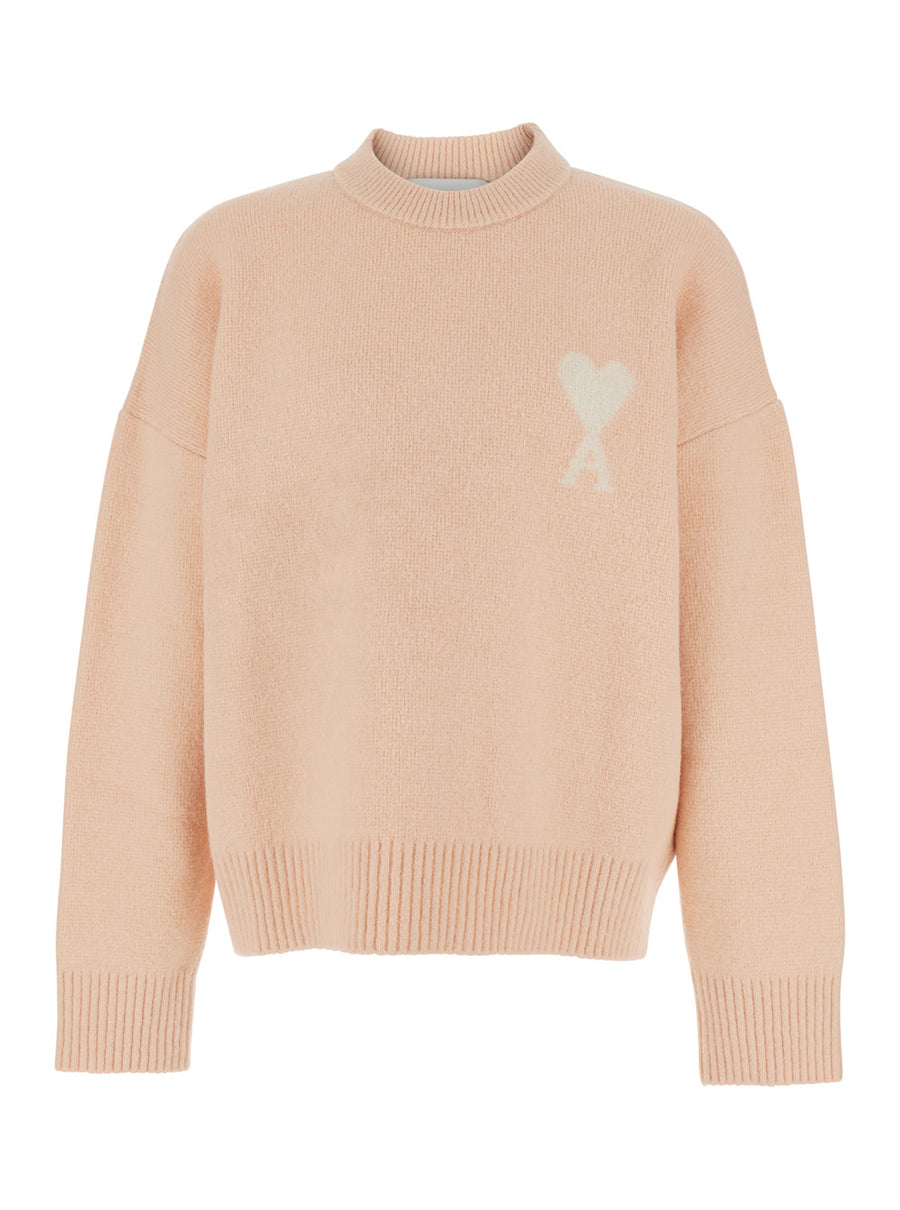 Crew Neck Sweater, Pink Wool-Blend Alpaca Tops