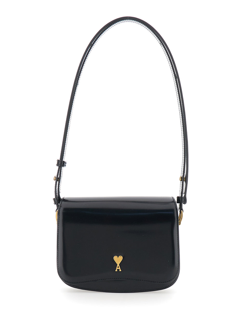 Paris Black Shoulder Bag with Adjustable Strap and ADC Plate on Front in Leather for Women Calf