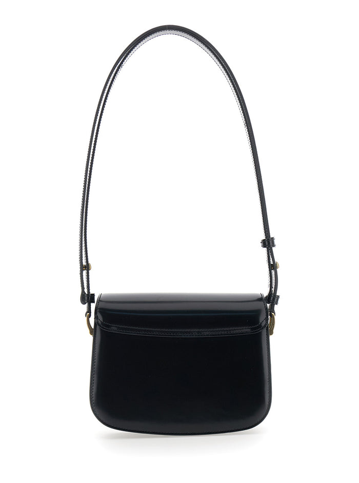 Paris Black Shoulder Bag with Adjustable Strap and ADC Plate on Front in Leather for Women Calf