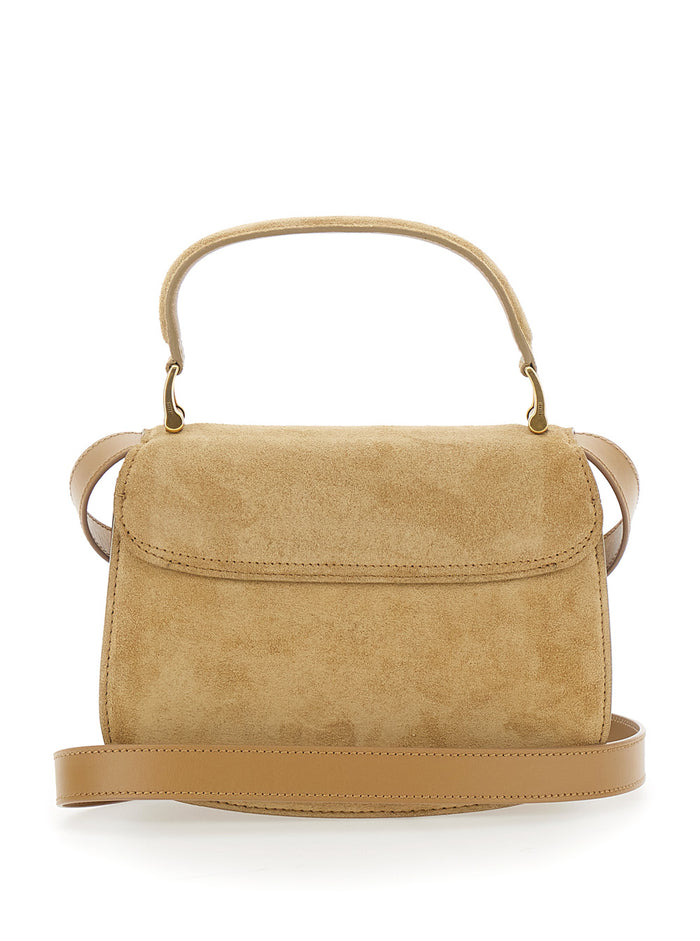 Paris Beige Handbag with ADC Patch on the Front and Adjustable Removable Suede Strap Woman Hand Bags