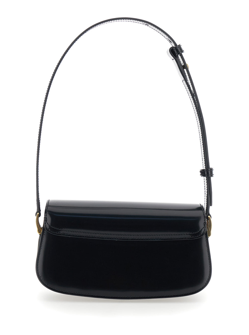 Black Shoulder Bag Paris with Adjustable and Removable Strap ADC Plate on the Front in Leather for Women