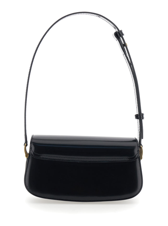 Black Shoulder Bag Paris with Adjustable and Removable Strap ADC Plate on the Front in Leather for Women