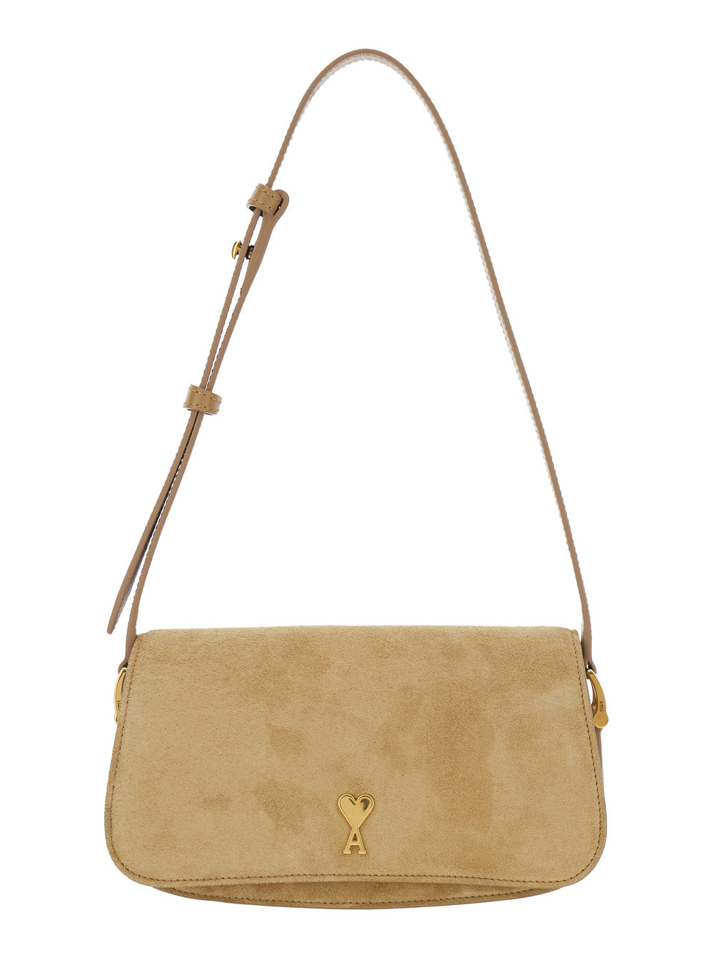 Paris Beige Shoulder Bag with Adjustable and Removable Strap ADC Plaque on Front in Suede Woman Calf