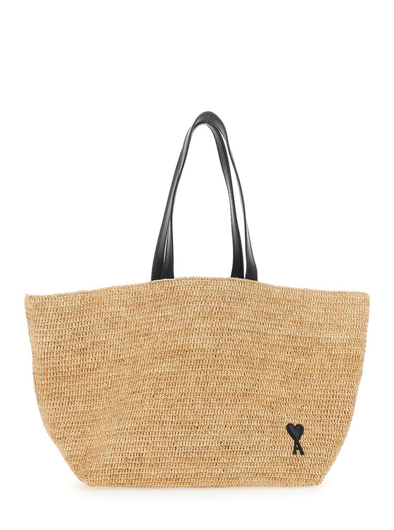 Beige Tote Bag With Adc Logo Patch On The Front Raffia For Men
