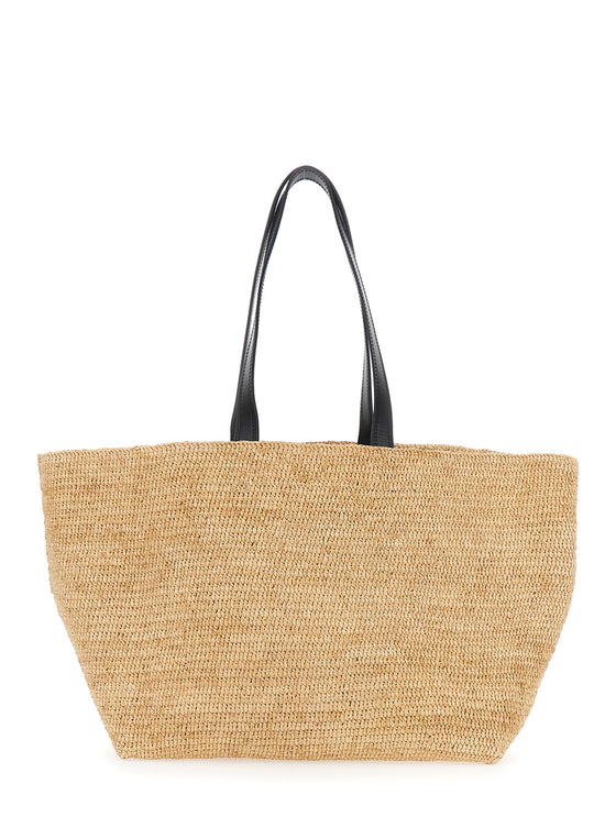 Beige Tote Bag With Adc Logo Patch On The Front Raffia For Men